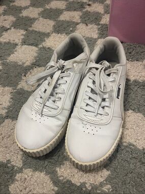 Puma White Leather Low-Top Sneakers with Cream Sole